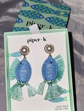 Piper K Blue and Mint Fish Tassel Drop Earrings BNIB TE